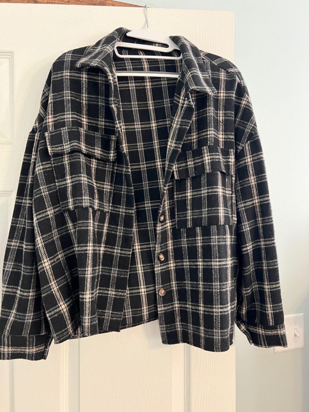 Black & White Plaid Shacket Jacket